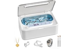 Phniti Ultrasonic Jewellery Cleaner, 47KHz Ultrasonic Cleaner Machine 330ml, Portable Ultrasonic Retainer Cleaner with 3 Timer Modes for Retainers, Jewellery, Glasses, Dentures, Rings, Watches Use