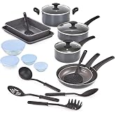 bella Nonstick Cookware with Glass Lids, Aluminum Oven Trays, Pots, Pans, Storage Bowls and Utensils, Compatible with All Sto