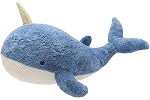 Firecos Wal Hai Plüschtier Riesen Kuscheltier Weicher Blauwal Umarmungskissen 60/90/120cm Großes Tier Kissen Dekokissen Geschenk für Halloween Weihnachten Geburtstag (Blauwal, 120cm)