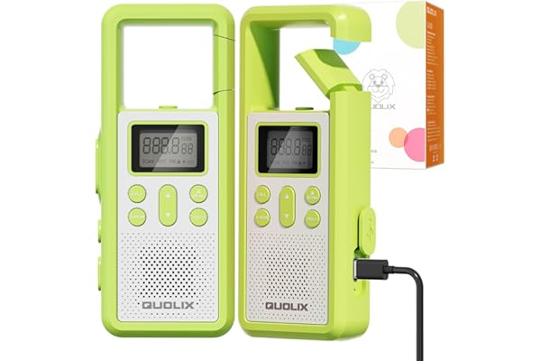 QUOLIX Talkie Walkie Enfants Rechargeable, Adultes Radio à 2 Voies Portée 3 Miles de 8 Canaux avec VOX & Alarme SOS, Idéal pour Le Camping, l'exploration et la randonnée, 2 Pcs