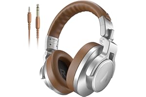 MAONO Professional Studio Headphones, Over Ear Headphones with 6.35 and 3.5mm Detachable Cables, Closed-Back Design, 50mm Drivers, for Podcast, Mobile Phone, Computer, Microphone, Guitar, MH700 Silver