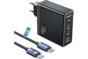 NOHON 140W Caricatore USB C Rapido Caricabatterie: PD 3.0 GaN Alimentatore con 140W 1.2M Cavo Tipo C Ricarica Rapido, 3-Porte Compatibile con iPhone 12 13 14 15 16 MacBook iPad Laptop Samsung S24 S23