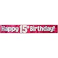 9ft Banner Happy 15th Birthday Pink Holographic