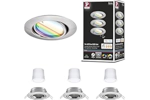 ‎PAULMANN Paulmann 92467 LED Einbauleuchte Base Smart Home Zigbee Basisset schwenkbar rund 230V 3x4,9W 3x420lm dimmbar 90mm Eisen gebürstet Metall RGBW+