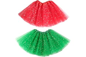 XNIVUIS 2 Piezas Falda de Tul para Mujer Falda de Tul de 3 Capas con Estrellas de Lentejuelas Tutu Retro para 2-8 Años Niñas Fiesta Halloween Carnaval Disfraz