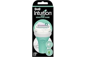 Wilkinson Sword Intuition Rasoir 2 en 1 Sensitive Care - Système de savon à 4 lames - Tête flexible - Savon testé dermatologiquement à l'aloe vera - Bleu - Femme