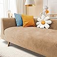 ADOORO Velvet Sofa Slipcover High Stretch Plush Couch Covers Luxury Thick Soft Sofa Cover Washable Furniture Protector,Couch Covers For Dogs,Pets,Kids,Khaki,3-Seater(190-230cm/75-91inch)