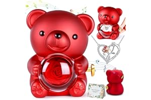 ALOSKART Oso Rosa Preservada con Collar de Corazón, Oso con Rosa Caja de Musica Regalo, Regalo Cumpleaños, Regalo para Novia, Regalo Aniversario Novia, día de San Valentín, día de la Madre, Cumpleaños