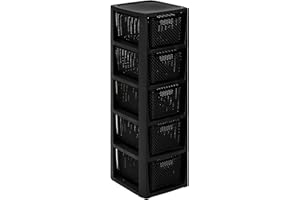 BRANQ HOME ESSENTIAL BranQ - Home essential Regal in Rattan Design, BPA-freie Kunststoff PP, Schwarz, 29,5 x 24 x 80 cm, 5 Körben