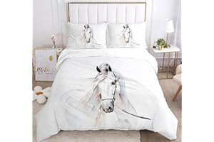 JEFFEL Pferde Bettwäsche Set 135x200 cm, Kinderbettwäsche, Pferde Motiv 3D Tier Motiv, Mikrofaser, Sehr Weich, Kinder Bettwäsche Set mit Bettbezug und Kissenbezug (135_x_200_cm, Pferd-1)