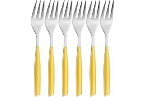 BUGATTI, Glamour, Juego de 6 Tenedores para Postre en Acero Inoxidable 18/10, empaquetado en Caja de Regalo (Amarillo)
