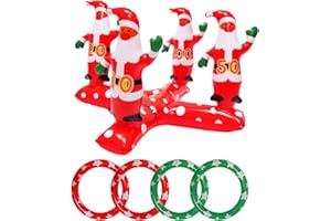 HONGCI Christmas Party Toss Game Inflatable Xmas Santa with 4 Rings,Inflatable Santa Throwing Rings for Kids Adults Family Xmas Holiday New Year Party Fun Games