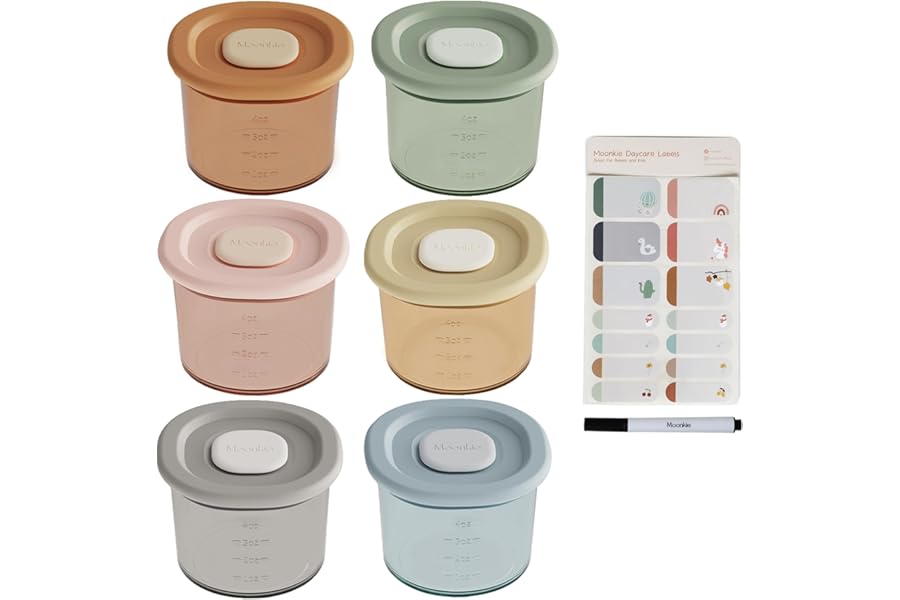 Moonkie Silicone Baby Food Storage Containers, 6 Pack, 120ml Weaning Freezer Pots with Airtight Lids, Reusable Baby Food Snack Pots, Microwave and Dishwasher Safe, Perfect for Infant & Toddler Food