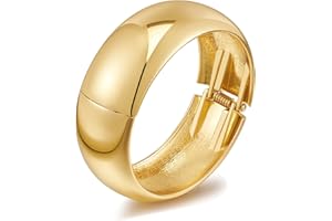 LILIE&WHITE Bracelet en or pour femme - Bracelet jonc épais en or - Manchette ouverte - Bracelet simple en or poli