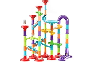 OUOOBEA 93Pcs Marble Run Set Building Blocks,Marble Maze Coaster Construction Track Game with 30 Glass Marbles for Kids,Girls,Birthday Gifts