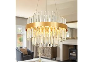 AOOCHOK Luxus Kristall Kronleuchter Modern Pendelleuchte Gold, Rund Hängeleuchte Kristall Lampe, für Korridor, Balkon, Veranda, Restaurant, Türöffnung, D40 cm