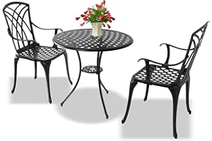 Homeology OSHOWA Cast Aluminium Weatherproof Outdoor Table with 2 Chairs Bistro Set