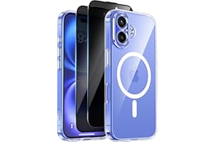 HEISSITOT Helssitot Coque Magnétique pour iPhone 16 avec 2 Verre Trempé Anti-Espion Compatible avec MagSafe Militaire Étui Housse Antichoc Bumper Militaire 6,1 Pouces-Transparente