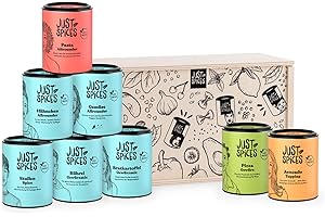 ‎JUST SPICES Just Spices Top 8 Gewürze-Set in Holzbox I 8 verschiedene Gewürzmischungen I Von Frühstück bis Dinner: Einfach lecker kochen I Geschenkset für jeden Geschmack