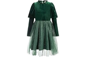 GRACE KARIN Vestido de Niñas Elegante Vestido de Manga Larga de Malla de Terciopelo con Cuello de Tripulación 6-12 Años
