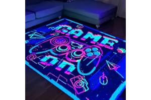 HOLAVIDA Neon Gaming Area Rug, 3D Blacklight UV Reactive Game Controller Carpet, Non-Slip Fluorescent Luminous Floor Mat, Glow in The Dark Play Mat for Game Room Playroom Decor, 180x120cm