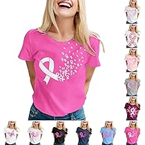 Tee Shirt Octobre Rose Femme Cancer Du Sein Ruban Tshirt Col Rond Top À