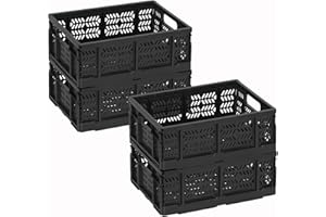 SENHOGLB Senloglb 4er-Set Klappboxen Faltbare (3,2 cm) 19l BelüFtete Faltkiste Aus Robustem Kunststoff - 40x30x16cm Klappkiste Groß mit Verriegelung für Küche, Kleidung, Spielzeug & Kofferraum, Schwarz