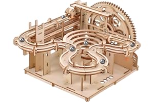 HOTUT Drewniane puzzle 3D, hydrauliczny tor kołowy, DIY zestaw startowy do kulek mechaniczny model, zestaw modelowy 3D dla dorosłych 4 stalowe kulki, zabawki edukacyjne prezent dla dzieci