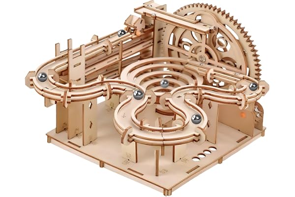 HOTUT 3D-pussel i trä, hydraulisk hjulbana, gör-det-själv kulbana byggsatser mekanisk modell, 3D-modellsats för vuxna 4 stålbollar, pedagogiska leksaker present till barn