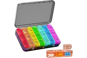 POKELABEL Pill Box 7 Day 3 Times a Day, Weekly Pill Organiser 7 Day, Daily Tablet Organiser Large Pill Holder, Travel Pill Boxes with 21 Colorful Compartments to Hold Vitamin, Medication and Supplement
