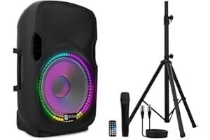 WIIBO ACOUSTICS Wiibo - Festa 12BT Altavoz Activo Profesional de 12" - Potencia de 600W - Altavoz con Bluetooth - Conexión USB/SD - Soporte Ajustable - Kit de Cable + Micrófono - Mando a Distancia - Iluminación LED