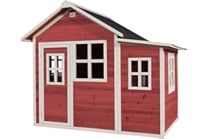 EXIT Toys Loft 150 Holzspielhaus mit Anbau für Draußen - Gartenhaus aus Holz für Kinder - Wasserdichtes Dach - Einfache Montage - 100% FSC Zedernholz - TÜV-Zertifiziert - 188x149x159cm - Rot