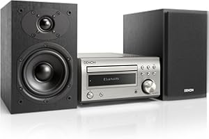 Denon D-M41DAB Mini Hifi System, CD Player with Speakers, Audio Receiver, Bluetooth, 2x30W + Subwoofer PreOut, FM Radio/DAB/DAB+ Tuner, 2x Digital Optical Input & 1x Headphone Output - Silver