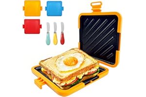 YEQQZQ Microwave Toastie Sandwich Maker with Butter Knife, Microwave Toaster, Sandwich Maker, Panini Maker,Dishwasher Safe Design No Electricity Needed Fast Cooking for Travel Friendly/Office/Home (Orange)