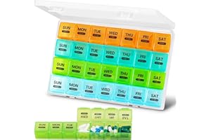 SIHUITU Large Monthly Pill Box Organiser 4 Week, Pill Boxes 1 Times a Day Compartments Tablet Organiser Box 28 Day Vitamin Meds Supplement Container for Family, Hold Plenty of Medication (Multicolor)