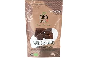 CIBO CRUDO CRUDO BIOLOGICO VEGAN Pâte de Cacao Cru Criollo Bio en Morceaux - 250g. Cacao 100% Pur Traité à Basse Température. Pate de cacao du Pérou. Contient Antioxydants et Minéraux. Ingrédient pour Bonbons Biscuits et Gâteaux.