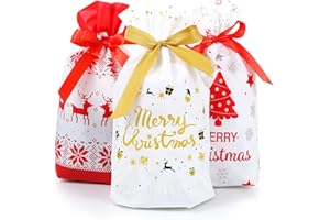 GWHOLE Sachet Noel pour Chocolats Biscuits Bonbons 30 Pcs Pochette Cadeau Noel Sac Cadeau 23,5 x 15cm Pochette Sachet avec Rubans pour Cadeaux Enfants