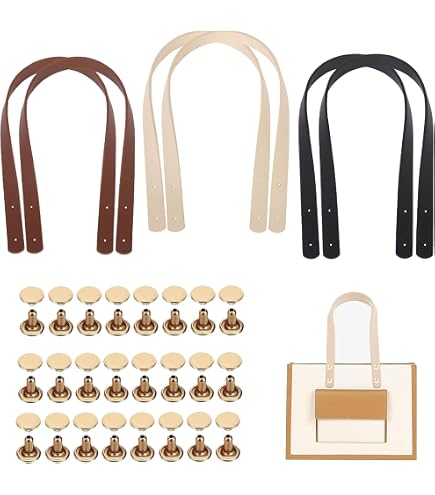 4 pièces Anse pour Sac à Main,Laniere Sac a Main,Poignées De Sac en Cuir PU,Sangles De Sac à Main en Cuir,pour Remplacement De l'Artisanat Dames Bricolage,2 Couleurs Noir et Marron