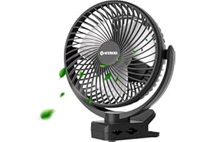 Ateroll Clip-On Ventilator mit Fernbedienung,3 Geschwindigkeiten USB Ventilator Akku mit Timer,720° drehbarer batteriebetriebener Tischventilator für Zuhause