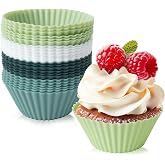 24 Pieces Reusable Silicone Cupcake Moulds, Colourful Muffin Capsules, Non-Stick, Thick Silicone, Easy to Clean, 7 x 4.5 x 3.