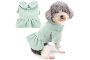 Zunea Vestidos de invierno para perros pequeños, suave, cálido, vestido de princesa con anillo en D, falda para clima frío, suéter para mascotas, ropa para chihuahua, perrito, verde, talla S