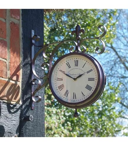 Antique Wall Mount Double Sided Station Clock Garden Vintage Retro Home
