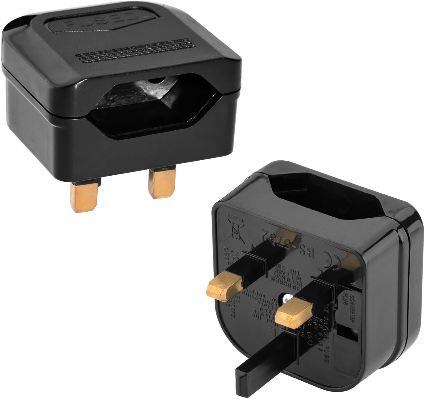 Incutex 2X adaptadores de Viaje para UK GB Inglaterra Tipo C Conector Europeo hacia Enchufe UK 3 Patas, Negro