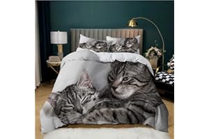 ZZXHG Funda Nordica 150x200 Gato Atigrado Gris Funda de Edredón Cama 90 Infantil de Microfibra, Juego de Ropa de Cama para Niños Niñas con Cremallera y 2 Funda de Almohada 50x75 cm