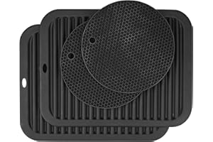 SIMDAO Juego de 4 salvamanteles de silicona, 9 x 11.8 pulgadas + 6.8 x 6.8 pulgadas, tapete resistente al calor, manteles antideslizantes, salvamanteles de cocina para platos calientes, ollas y sartenes,