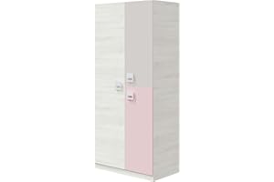 ABITTI Armario habitación Infantil Juvenil con Tres Puertas Blanco Alpes y Rosa Pastel 200x90x52 cm