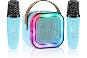 Aischens Karaoke Machine with 2 Microphones, Mini Karaoke Machine for Children Adults, Portable Bluetooth Speaker with LED Light, Children's Toy Gift for 3-12 Years Girls and Boys