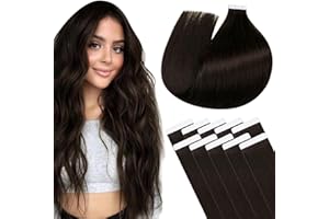 LaaVoo Extension Adhesive Cheveux Naturel Marron Fonce Extension Cheveux Naturel Adhesif Brun Fonce Adhesif Extension Cheveux 22 Pouces 10 Pièces/25g #2