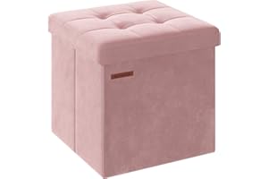 SONGMICS Puff Almacenaje, Banco de Almacenamiento de Terciopelo Plegable, Taburete Reposapiés, 38 x 38 cm, Carga de 300 kg, para Entrada, Sala de Estar, Dormitorio, Rosa Jalea LSF227R01