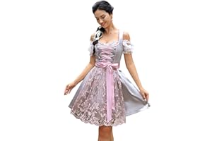 KOJOOIN Abito Dirndl Trachten da Donna Corto Set 3 Pezzi. per L'Oktoberfest con Vestito Dirndl, Grembiule Dirndl, Camicetta Dirndl